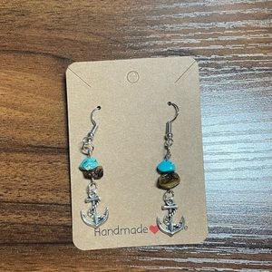Tigers Eye & Turquoise Anchor Dangle Earrings- Tibetan Silver & Nickel Free